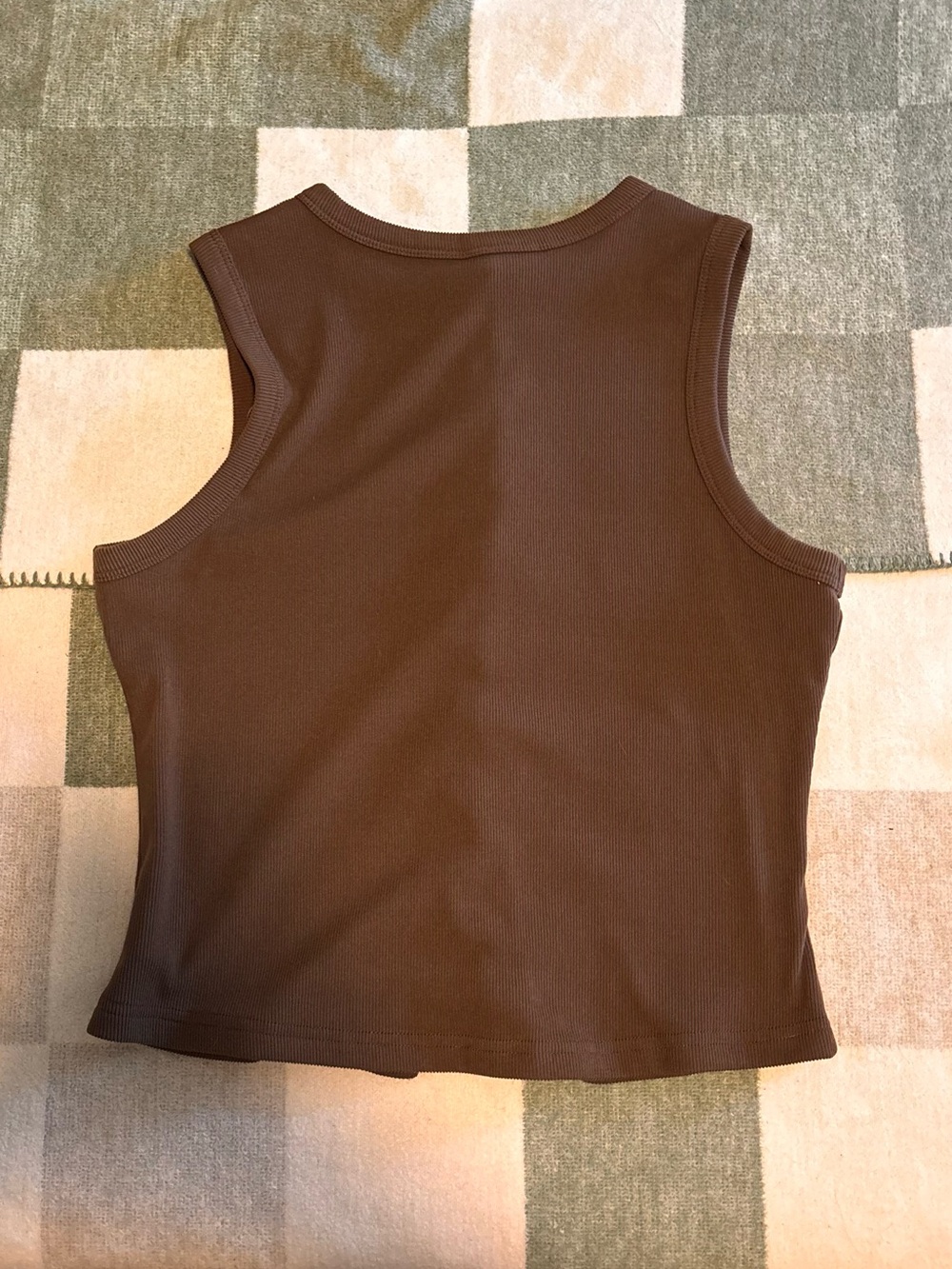 Sleeveless Button-Front Ribbed Tank Top - Brown - Picture 3 of 3